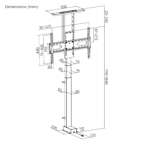 Wolff Mount TVB-120 motorised tv lift – product view