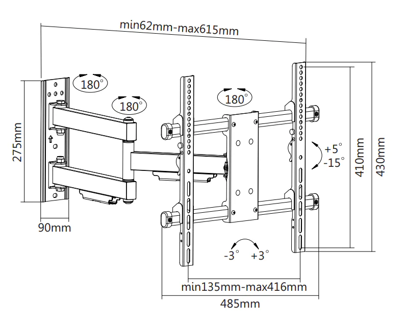 Wolff Mount TVB-05 tv wall mount – technical drawing
