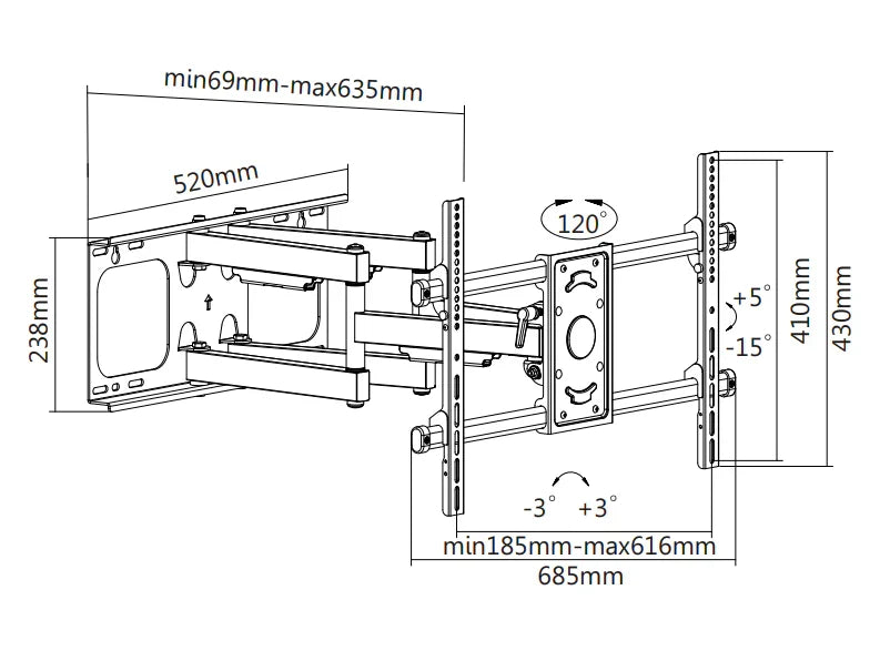 Wolff Mount TVB-78 tv wall mount – technical drawing